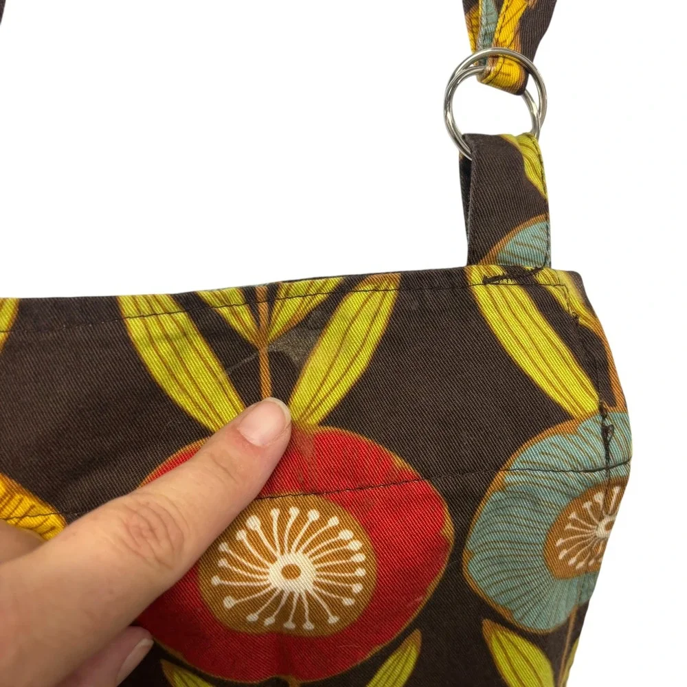 Now Designs Retro Floral Cotton Chef Apron Brown Red Yellow Blue MCM Pocket
